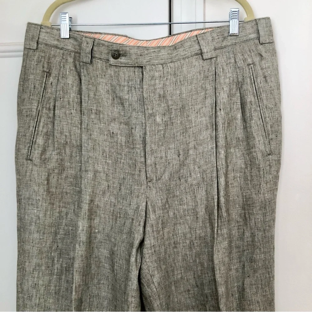 Mens Linen Trousers pleats cuffs pockets 38” Riviera Sport formal 31” inseam